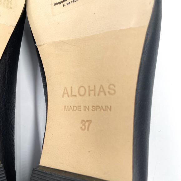 Alohas Bella Crystal Ballet Flats Black Pearl Leather Square Toe Sz 37 / 6.5 - Picture 10 of 10